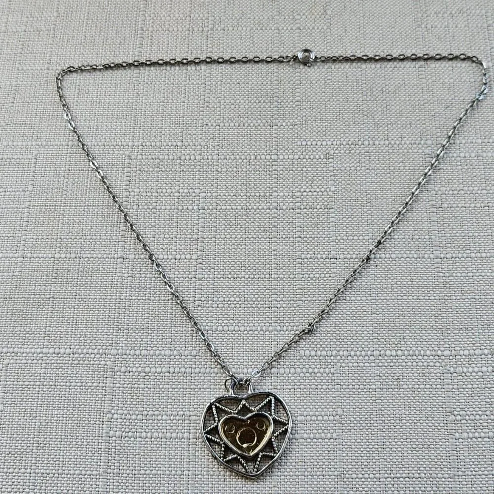 Vintage Necklace Silver Tone Chain Fashion Jewelry Heart Shape Pendant Necklace - Picture 3 of 10